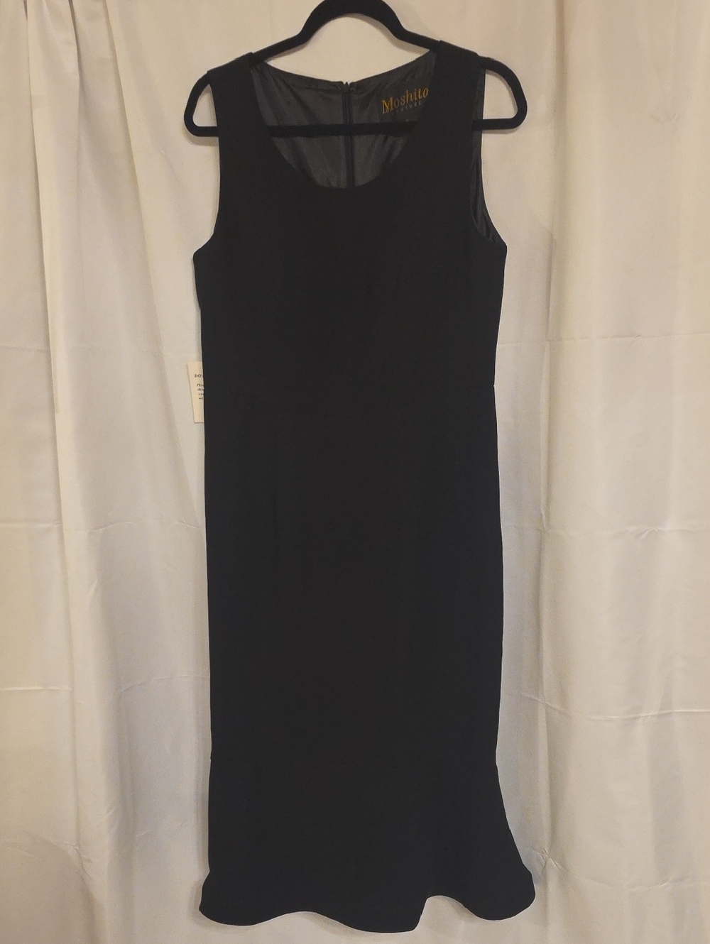 Mohita Couture Black Sleeveless Midi Dress with Scoop Neckline Padded Bra Inside